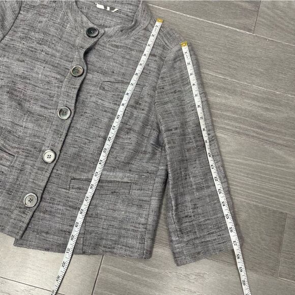 BOGNER Silk Tweed Boucle Blazer Jacket Gray Brown Cropped Bolero 3/4 Sleeve US 8 - Picture 16 of 16